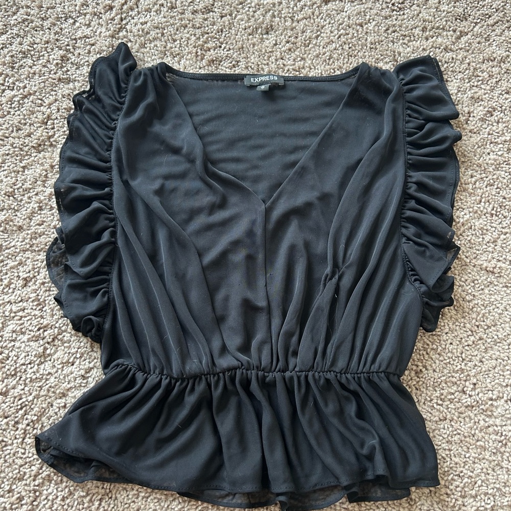 Express Black Ruched Ruffled Blouse
